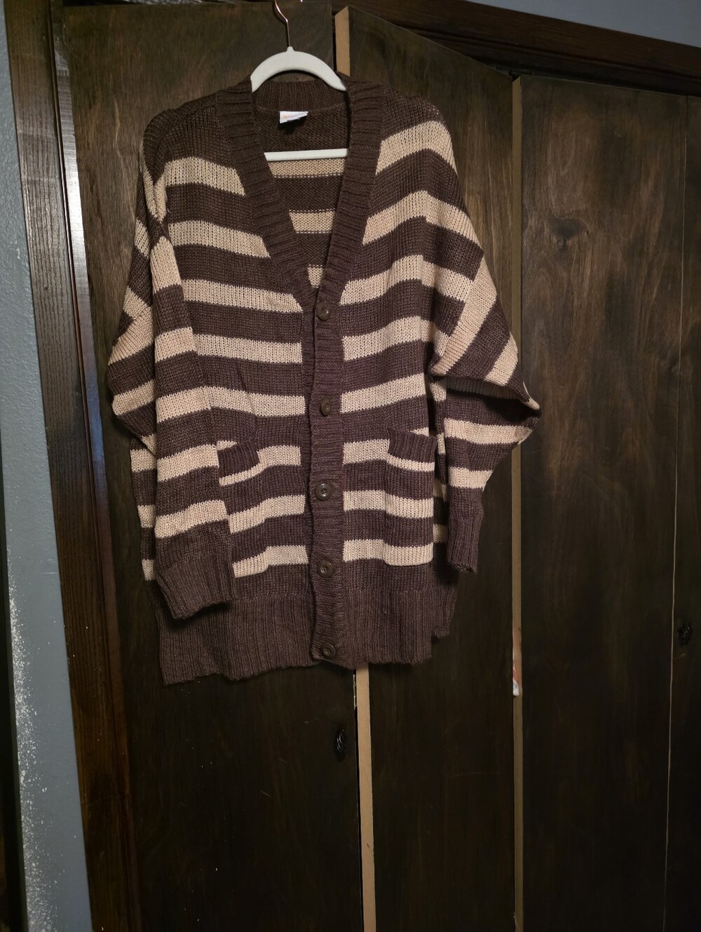 LuLaRoe Brown and Cream Striped Button-Up Cardigan